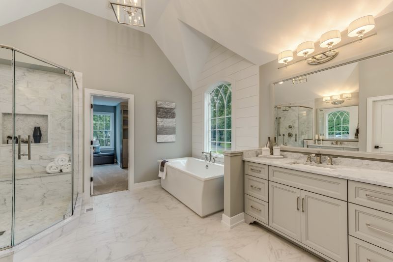 Bathroom with Recessed Lighting and Natural Elements